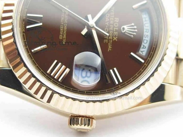 MiroTime 0318 Sophisticated Day-Date 40mm 228239 RG Noob 1:1 Best Edition Brown Roman Dial On RG President Bracelet A 3707